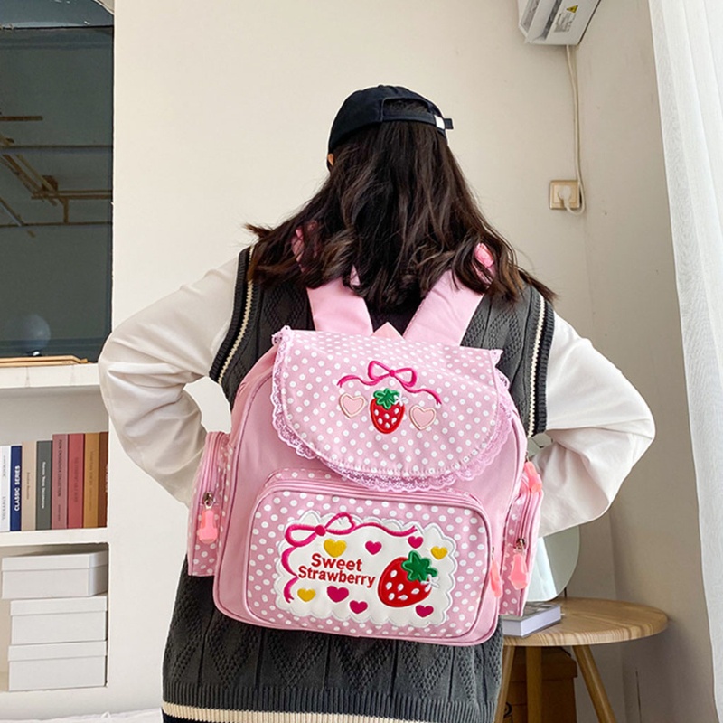 XIXI Balo đi học thêu hình dâu tây hoạt hình phong cách Nhật Bản cho bé gái