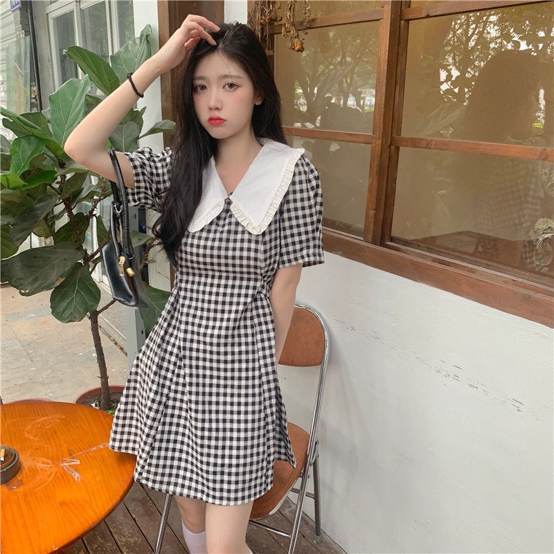 Đầm Ngắn Họa Tiết Sọc Caro Dễ Thương Phong Cách Nhật Bản Thời Trang Mùa Hè Cho Nữ