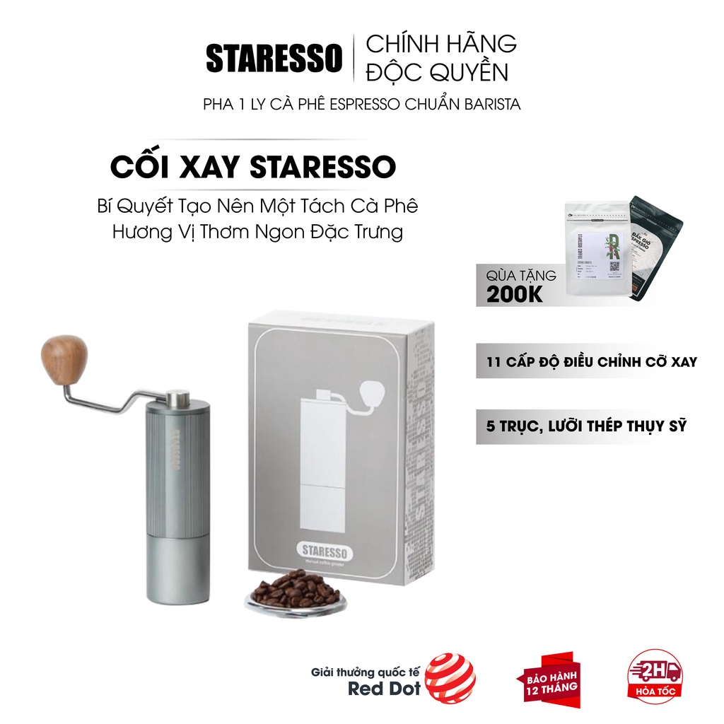 Cối xay cà phê cầm tay tiện lợi, tùy chỉnh mức độ xay Staresso giữ nguyên hương vị cà phê chính hãng
