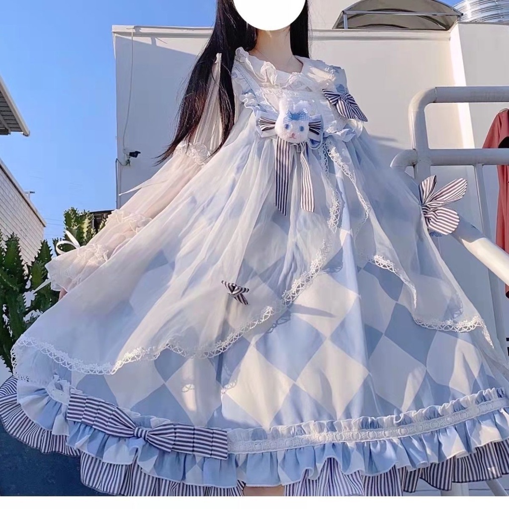 (Fairy Wardrobe) (Spot) Đầm Lolita In Hình Thỏ Alice Phong Cách Anh Quốc Ngọt Ngào Dễ Thương JSK