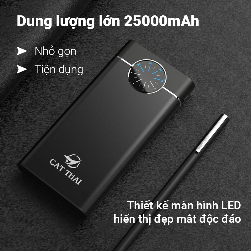 Pin sạc dự phòng Cát Thái YM-281 25000mAh nhỏ gọn dễ mang, sạc nhanh 2.1A, 2 cổng sạc ra USB, 3 cổng sạc vào, tiện dụng