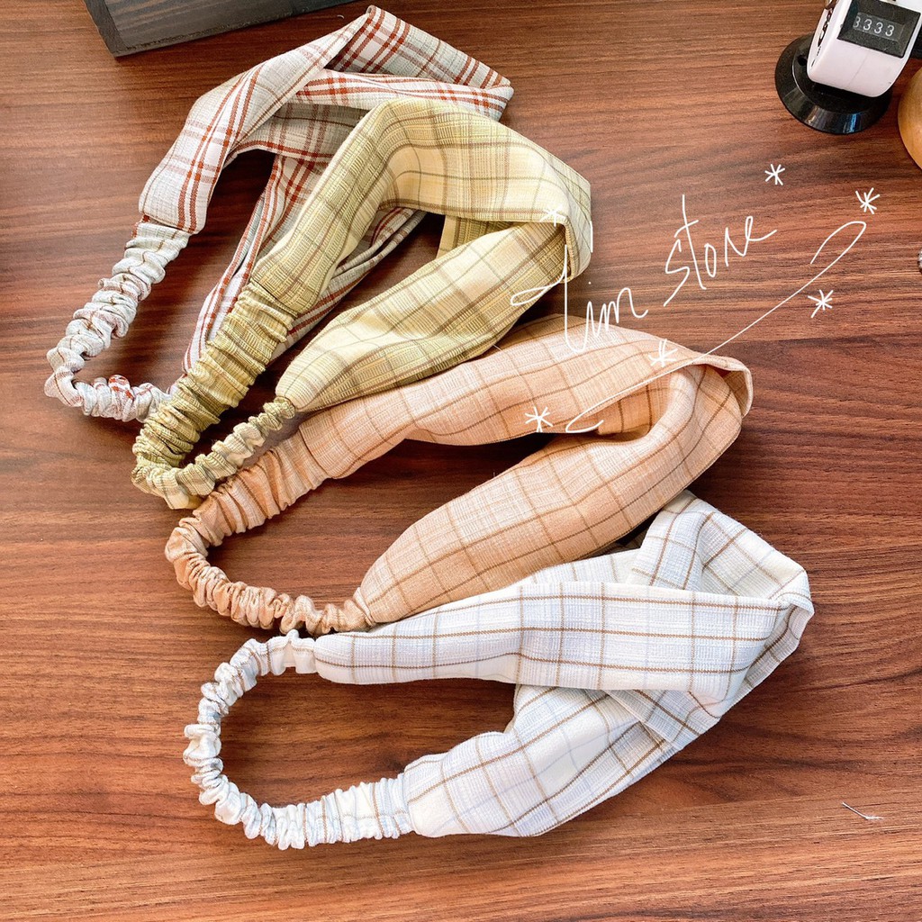 Băng đô turban caro vintage TÍM STORE phong cách hàn quốc phụ kiện tóc dễ thương