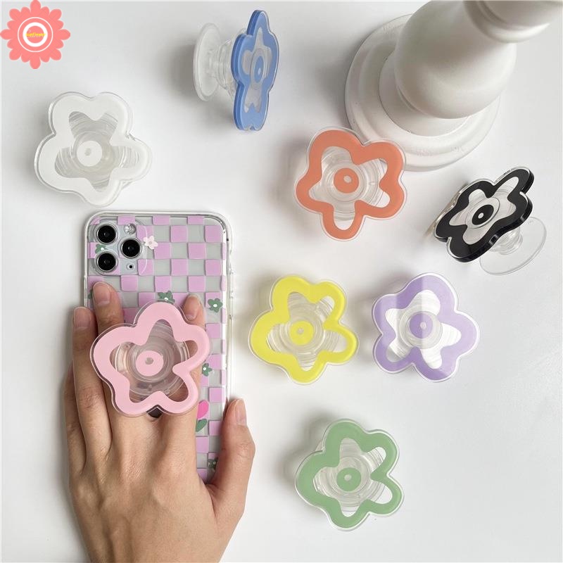 Candy Color Flower Phone Stand Holder Fashion Transparent Glossy Airbag Foldable Socket Holder Extendable Grip Phone Ring