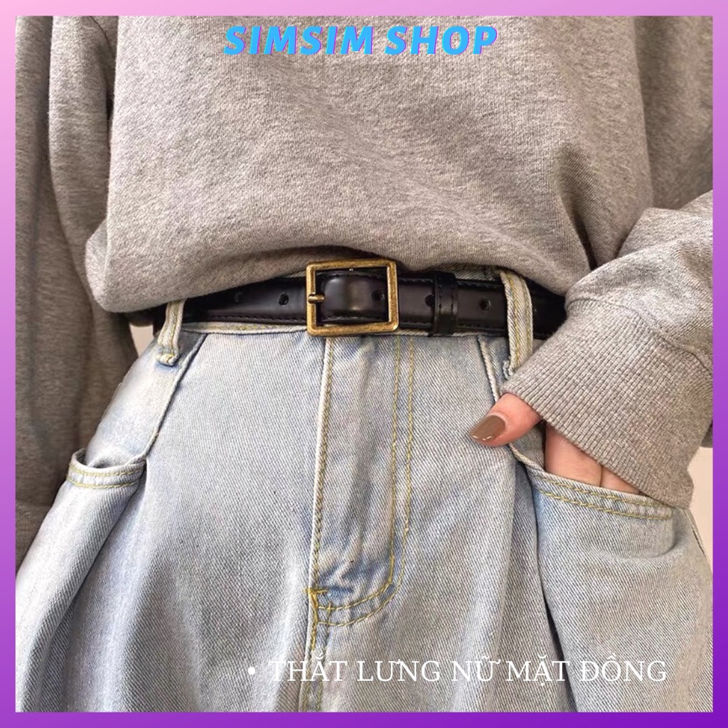 Thắt lưng nữ bản nhỏ chữ nhật mặt đồng TL027 may viền chắc chắn - Dây nịt nữ nhỏ 2.3cm vintage Sim Sim shop