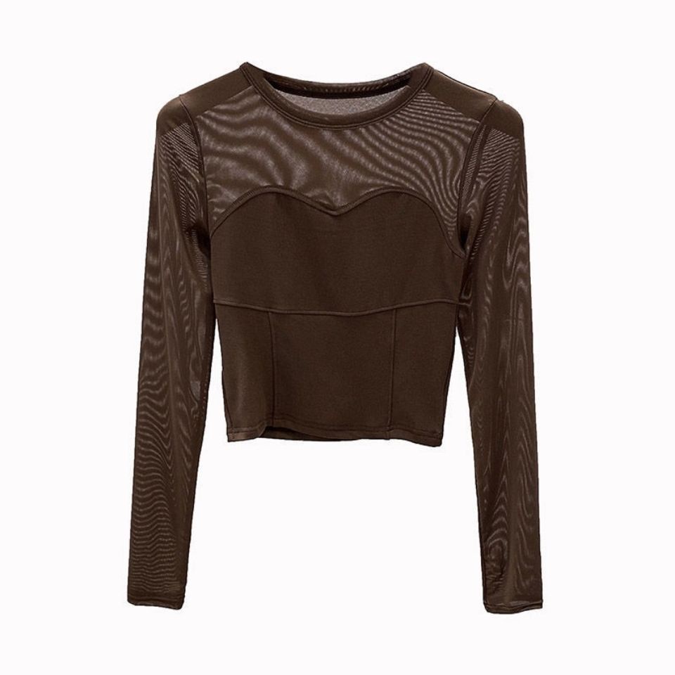 Áo Thun Dài Tay Giả Hai Lớp Phối Lưới Thời Trang Xuân Thu Cho Nữ