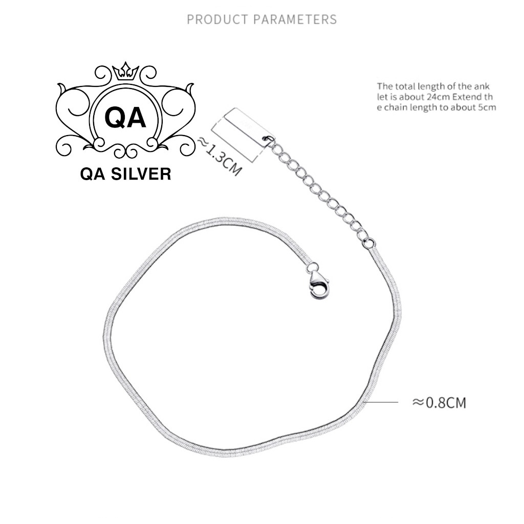 Lắc chân bạc 925 sợi rắn mặt chữ nhật vòng nữ tối giản S925 MINIMAL Silver Anklet QA SILVER AN210901