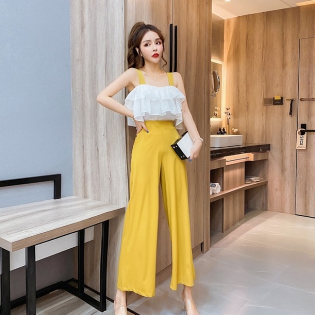 Set Jumpsuit nữ 2 mảnh rời phong cách, gồm áo 2 dây xếp tầng phối quần âu thanh lịch, màu sắc trẻ trung NV0084