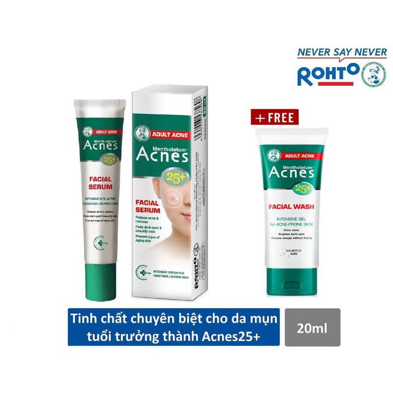 Date 2025 - SERUM SẠCH MỤN CHO DA MỤN LÂU NĂM ACNES 25+ FACIAL SERUM (Tặng kèm Gel Rửa Mặt Acnes 25g)