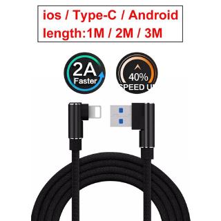 1/2/3m 90°Elbow Double-faced Nylon USB Cable for iPhone Fast Charge  L Type Data Cable
