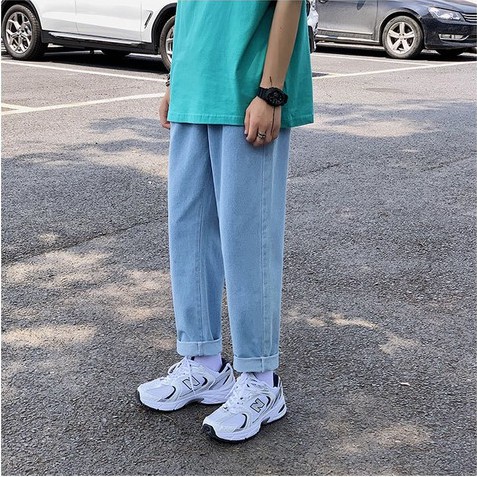 Quần jean baggy nam nữ ống suông rộng lưng chun 2021 | BigBuy360 - bigbuy360.vn