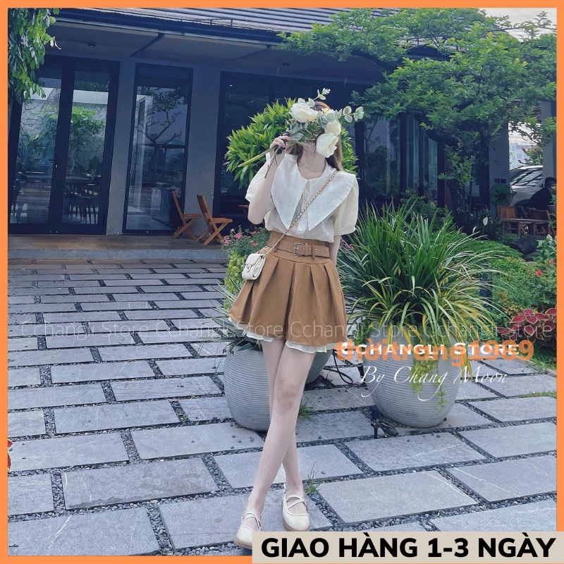 Set Váy + Áo Sơ Mi 💖 Chân Váy Xếp Ly Có Đai Rời Kèm Áo Sơ Mi Cổ Nhọn Siêu Xinh THỜITRAMH1989