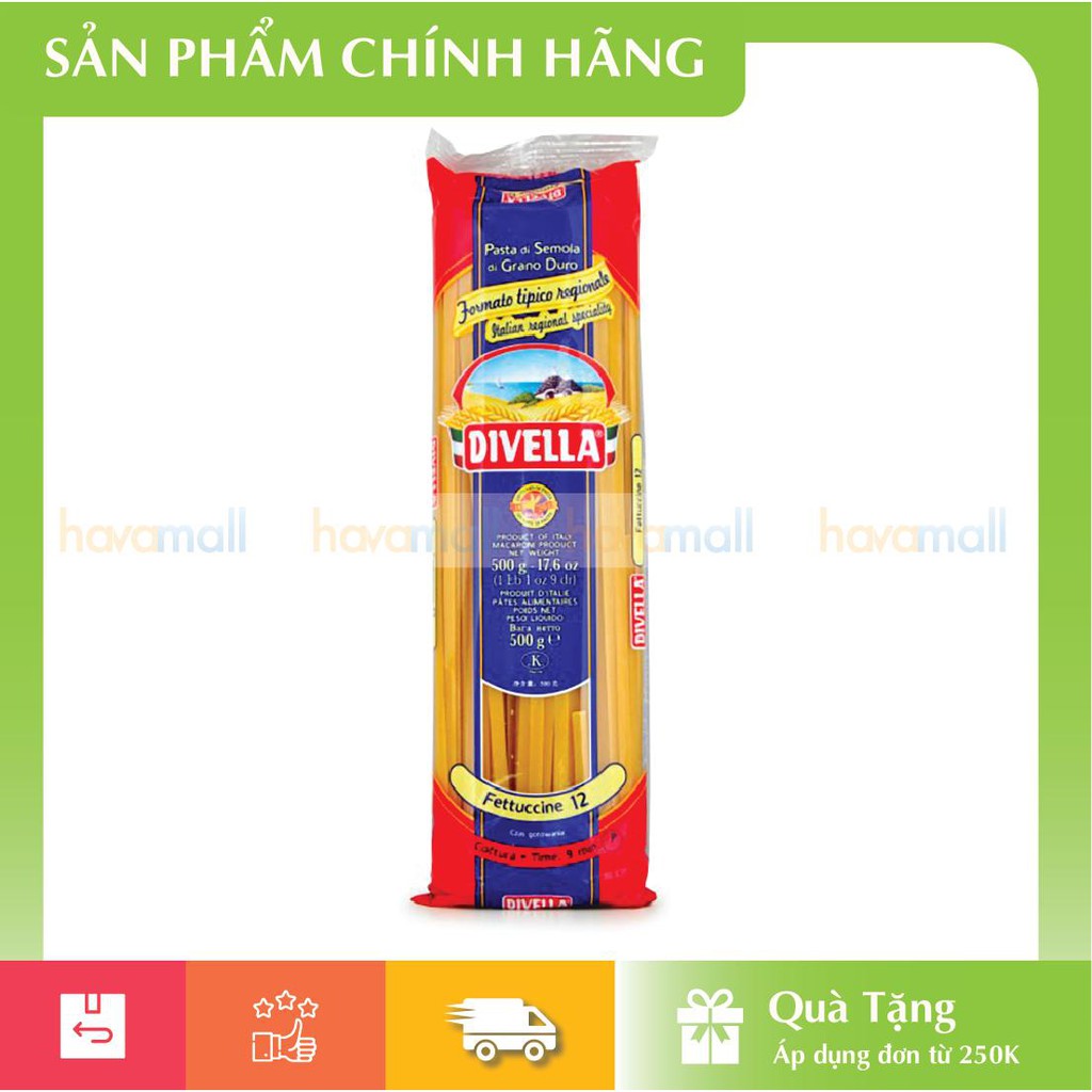 [HÀNG CHÍNH HÃNG] Mì Spaghetti Sợi Dẹt Fettucine Divella Số 12 500gr