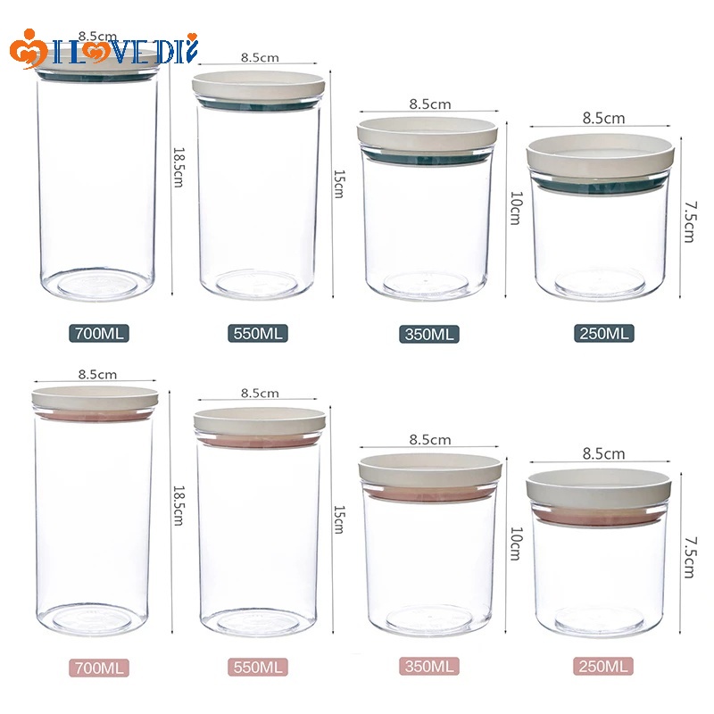 Hộp nhựa tròn trong suốt đựng hạt / ngũ cốc giúp thực phẩm tươi ngon 250-700ml có thể xếp chồng lên nhau cho nhà bếp