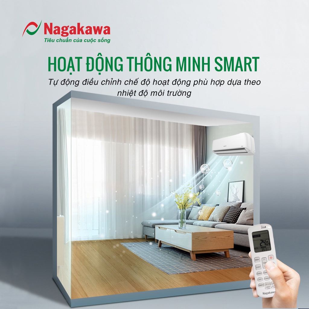 Miễn phí công lắp đặt - Điều hòa/ Máy lạnh 1 chiều Inverter Nagakawa 12000BTU/H NIS-C12R2H12 - Hàng chính hãng