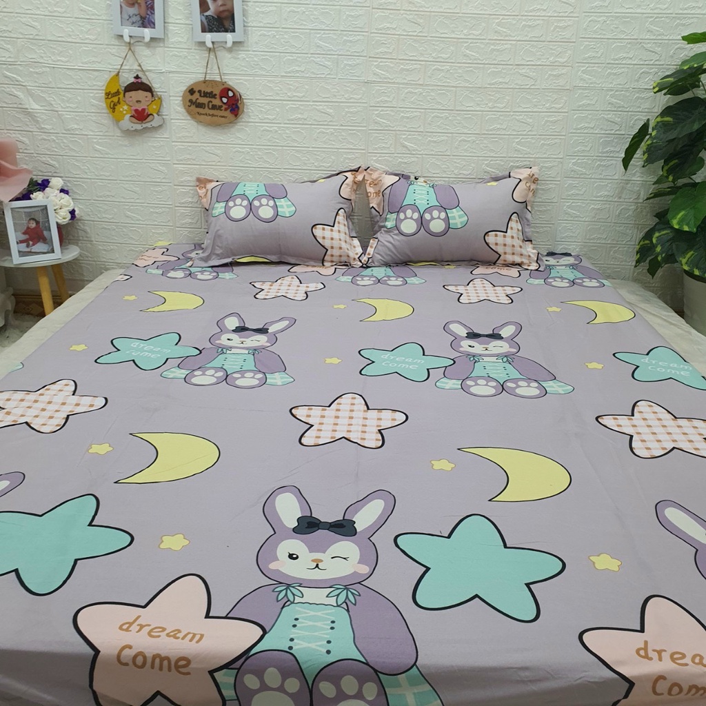 Bộ Ga Chun Và 2 Vỏ Gối Cotton Poly Mềm Mại