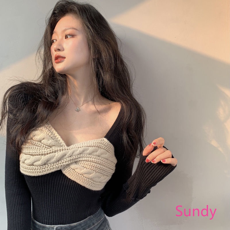 Áo Sweater Dệt Kim Tay Dài Phong Cách Hàn Quốc Thời Trang Mùa Thu Cho Nữ