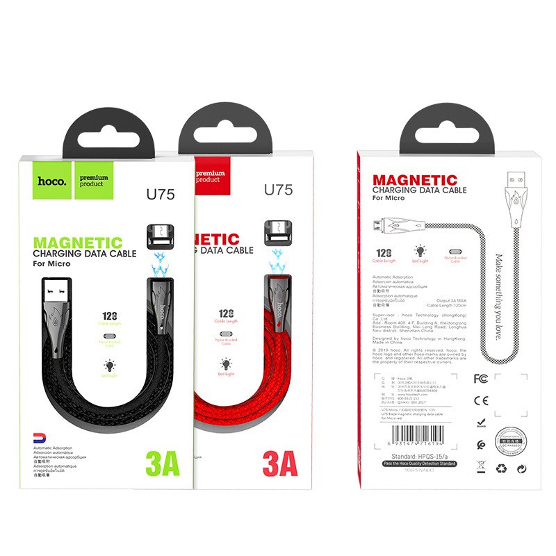 Cáp Sạc Nhanh MICRO USB Hoco U75 Đầu Nam Châm Hít Dài 1.2M Cho Android - BH 1 Năm - Hưng Long PC