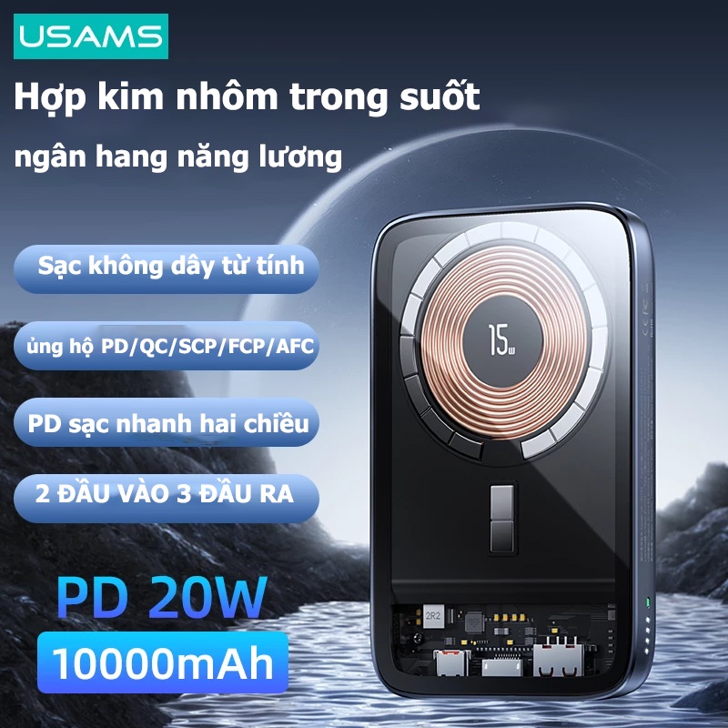 Usams Pin Sạc Dự Phòng Không Dây 15W PD QC3.0 22.5W Mini Cho Điện Thoại Android 11-14