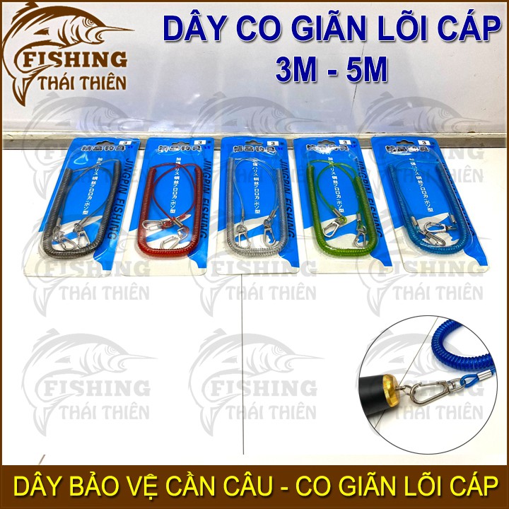 Dây bảo vệ cần câu cá 3m 5m, Dây co giãn lõi cáp có khóa 2 đầu