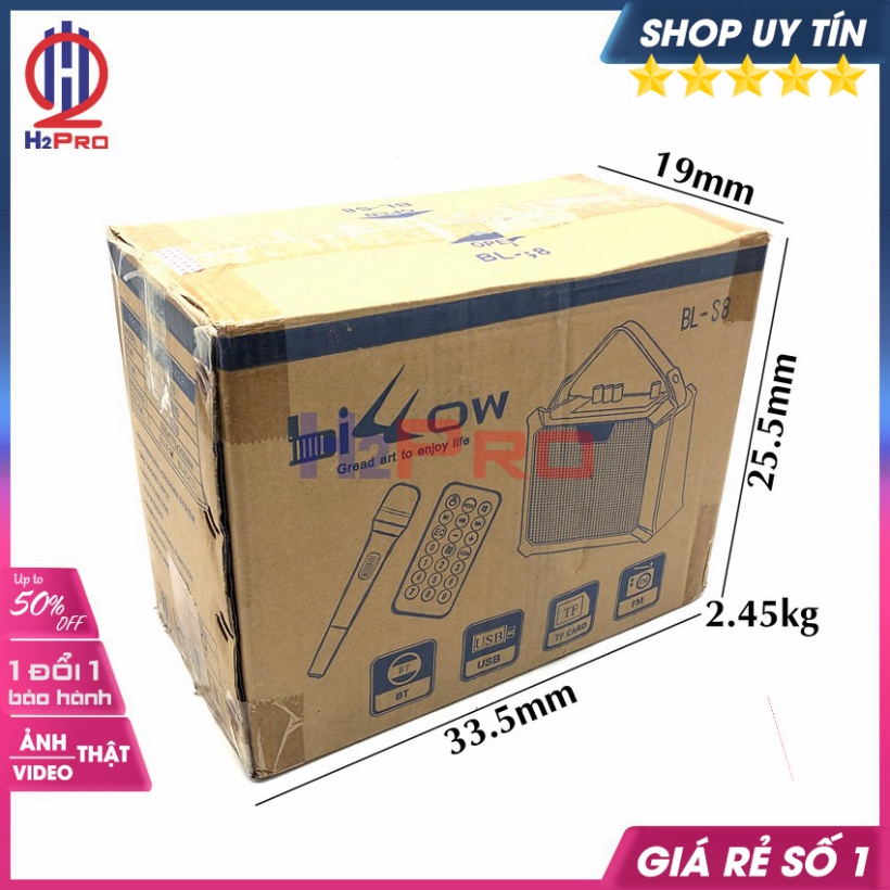 Loa Bluetooth Karaoke, Loa Xách Tay Bluetooth Billow Bl-S8 Cao Cấp 100W-Usb-Tf-Aux-Fm ( Tặng 1 Mic Ko Dây )-H2Pro Audio