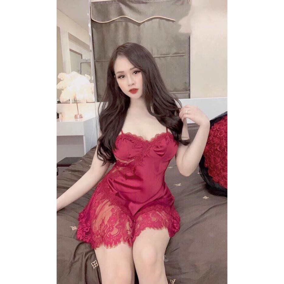 Váy ngủ lụa viền ren hoa chéo hàng cao cấp