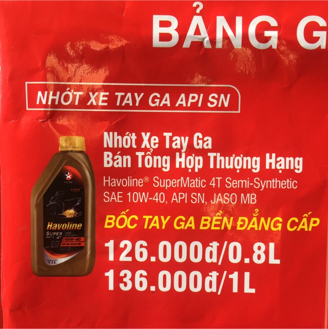 Dầu nhớt Caltex cho xe tay ga cao cấp / nhớt Caltex bán tổng hợp 10w-40 SN / dầu xe yamha honda