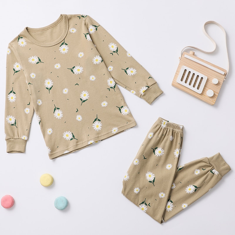 Bộ đồ ngủ pijama cotton in họa tiết hoạt hình đáng yêu thời trang thu đông cho bé
