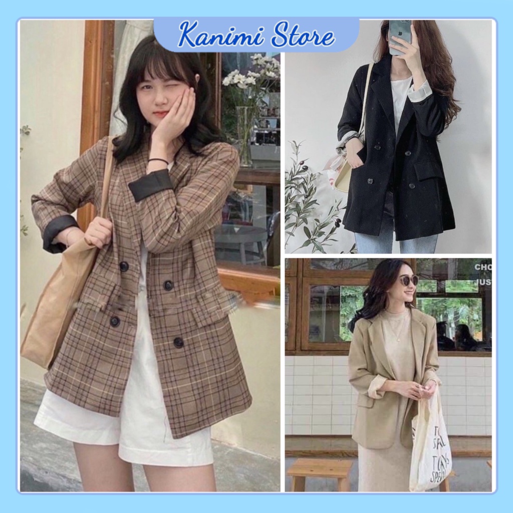 Áo blazer nữ 2 lớp - áo vest nữ màu trơn và kẻ (hàng đẹp) phong cách Ulzzang Hàn Quốc