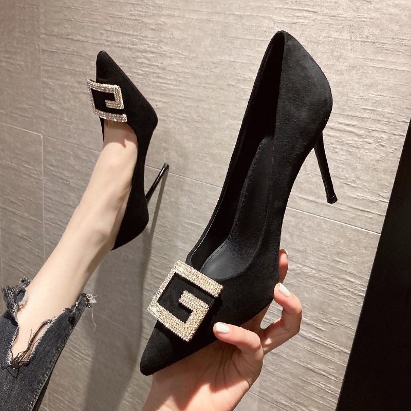 Asakusa single-shoe women spring 2021 new Korean version design sense temperament sexy water drill tip heel heels