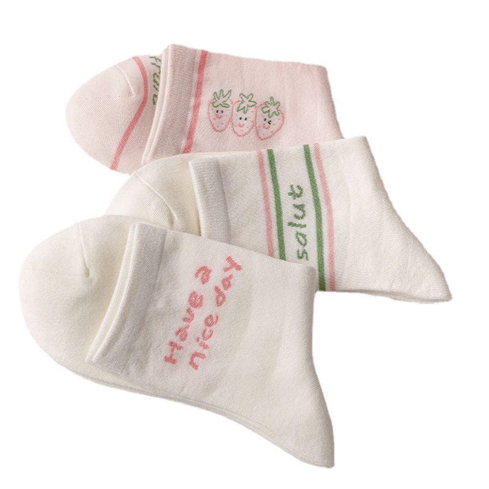 AROMA Vớ Thoáng Khí Thoải Mái Bốn Mùa Họa Tiết Dâu Tây Vui Nhộn Phong Cách Harajuku Cho