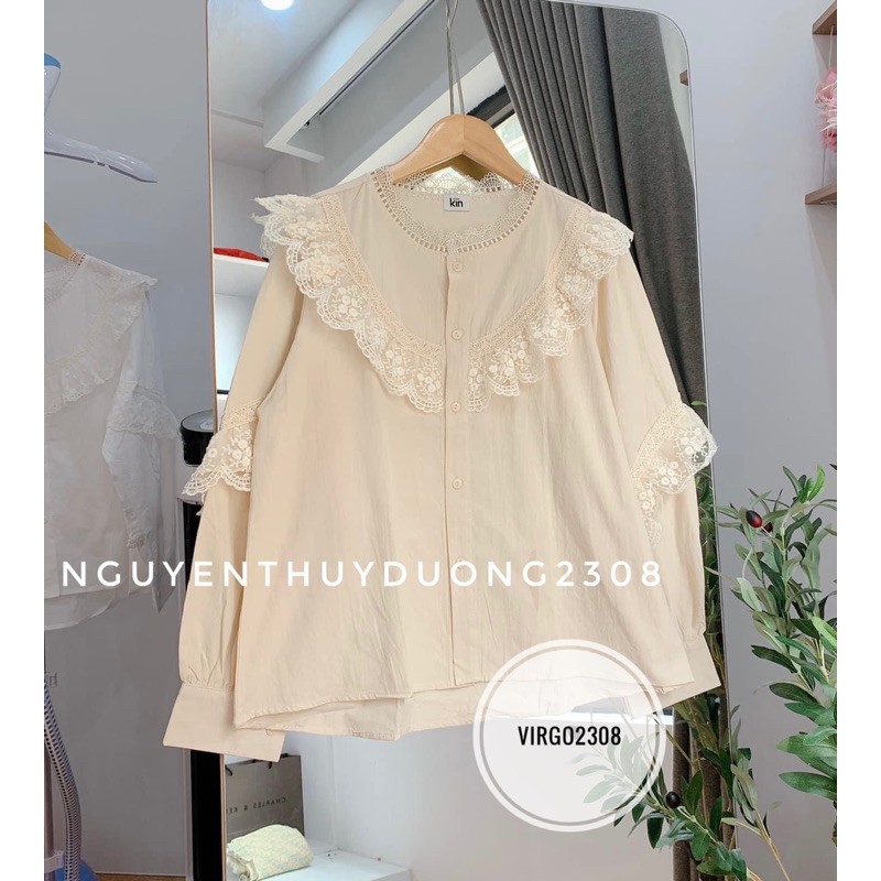 [Ảnh thật/Video/Sẵn]Áo sơmi cổ tàu viền ren ngực tay ulzzang