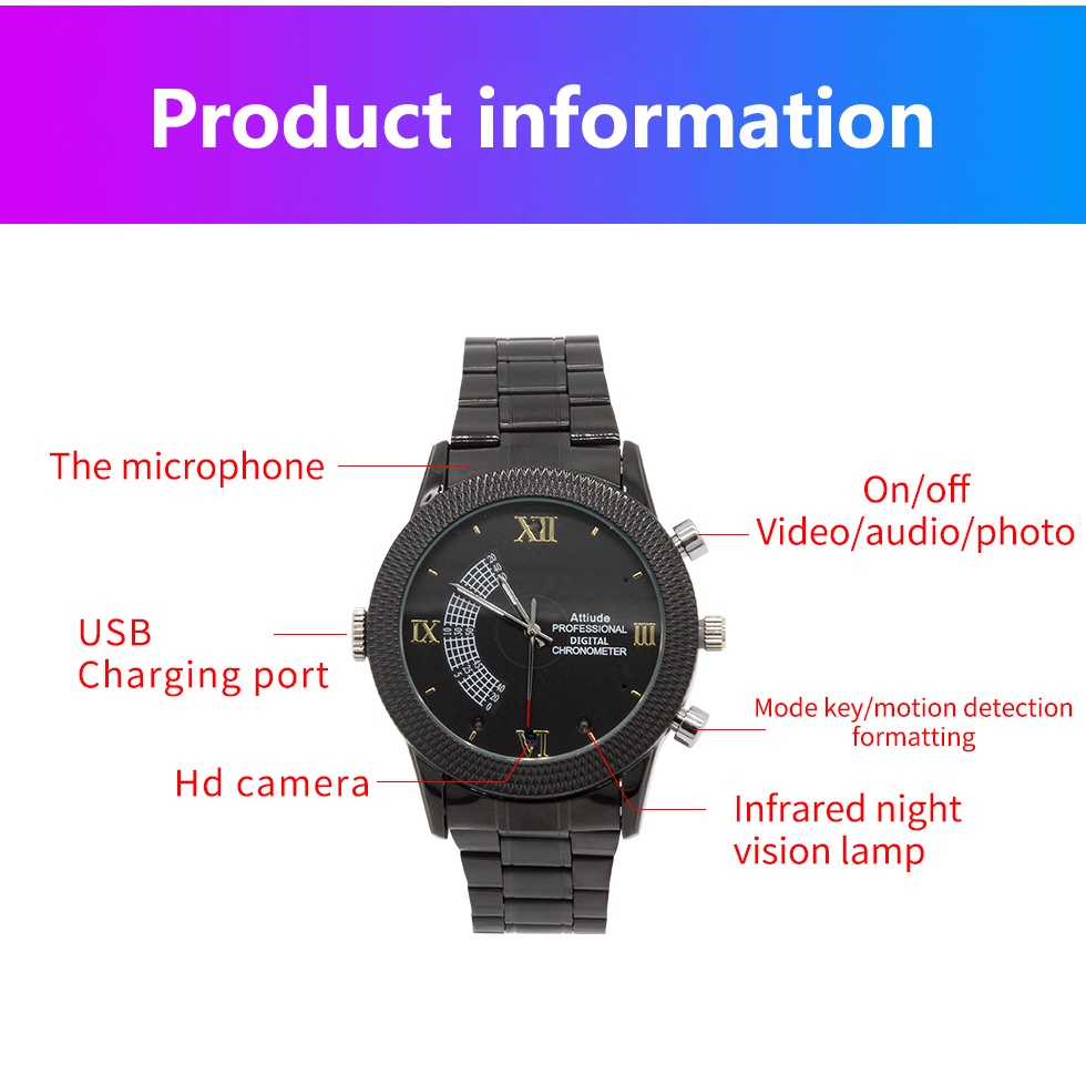 Đồng Hồ Thông Minh Hỗ Trợ Quay Ban Đêm Độ Phân Giải 1080P