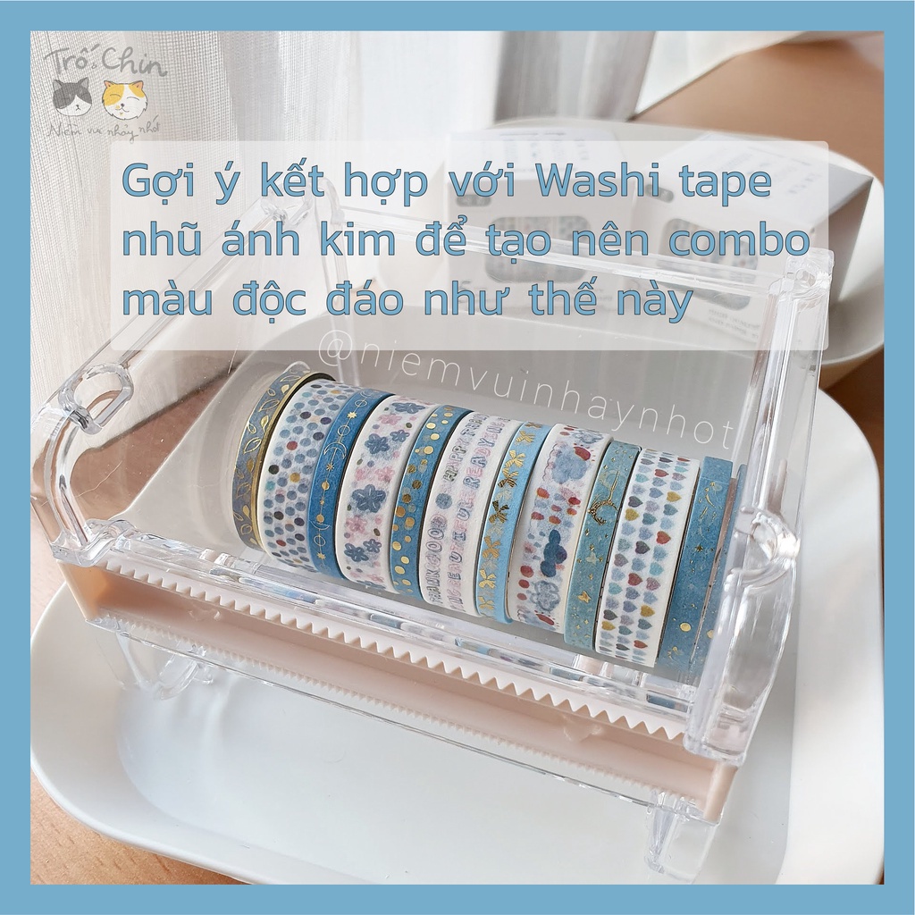 [ẢNH THẬT] [LOẠI MÀU 5-8] Hộp 5 cuộn Washi tape Băng dính dán nhiều họa tiết nhiều màu Masking tape (1cm*2m)