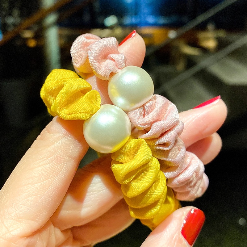 1 Dây Cột Tóc Đính Ngọc Trai Màu Sắc Kẹo Ngọt Phong Cách Hàn Quốc