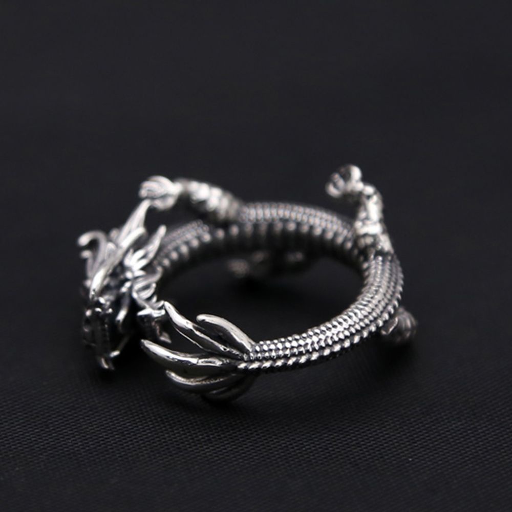 Nhẫn đeo tay kim loại hình đầu rồng vintage cho nam