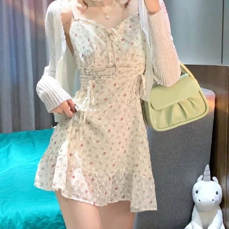 Set váy hoa hai dây và áo khoác cardigan mỏng - Daphne Dress | BigBuy360 - bigbuy360.vn