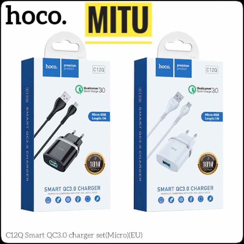 Bộ sạc nhanh Hoco C12Q cổng Micro Android hỗ trợ QC3.0 dòng 18W - CHÍNH HÃNG