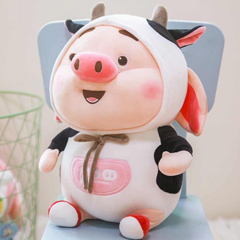Thú bông heo tik tok mang áo bò sữa