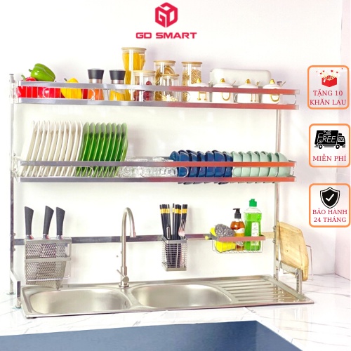 Kệ úp chén đĩa Inox 304 liền khối đa năng Kệ đựng chén đĩa trên bồn rửa thông minh 1Tầng và 2Tầng