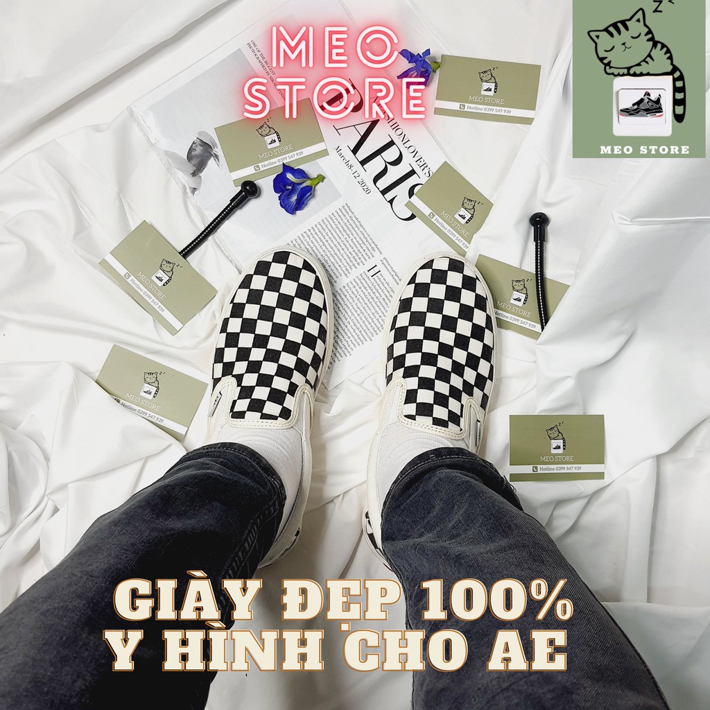 Giày vans caro, giày lười vải slip on nam nữ chất liệu canvas dày dặn thoáng khí, full hộp-hộp bảovệ-bill