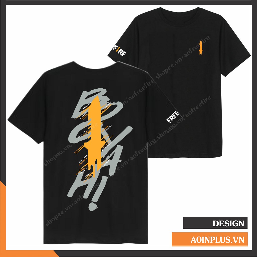 Áo Free Fire 🍁 FREE SHIP 🍁 Cổ Tròn Màu Đen In Logo BooYah Cực Chất