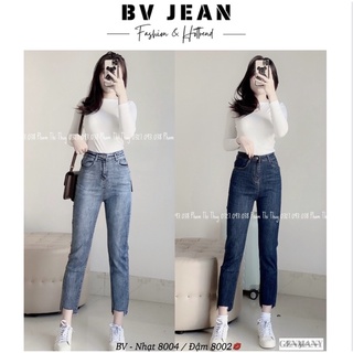 Quần jean ống đứng cắt gấu bv jean quần ống xuông cạp cao