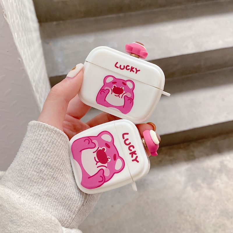 Vỏ bảo vệ hộp sạc tai nghe Airpods 1 2 pro bằng Silicon hoạ tiết Gấu dâu