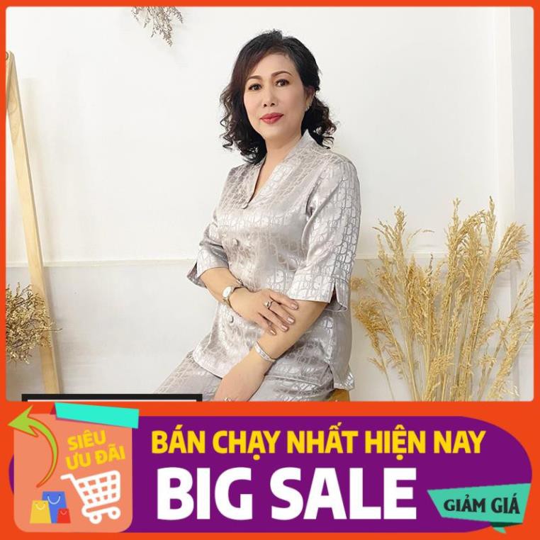 Đồ bộ trung niên SBORG bộ mặc nhà nữ sang trọng chất gấm cao cấp cổ chui tay lửng sang trọng có túi Pijama Lụa cho Mẹ !