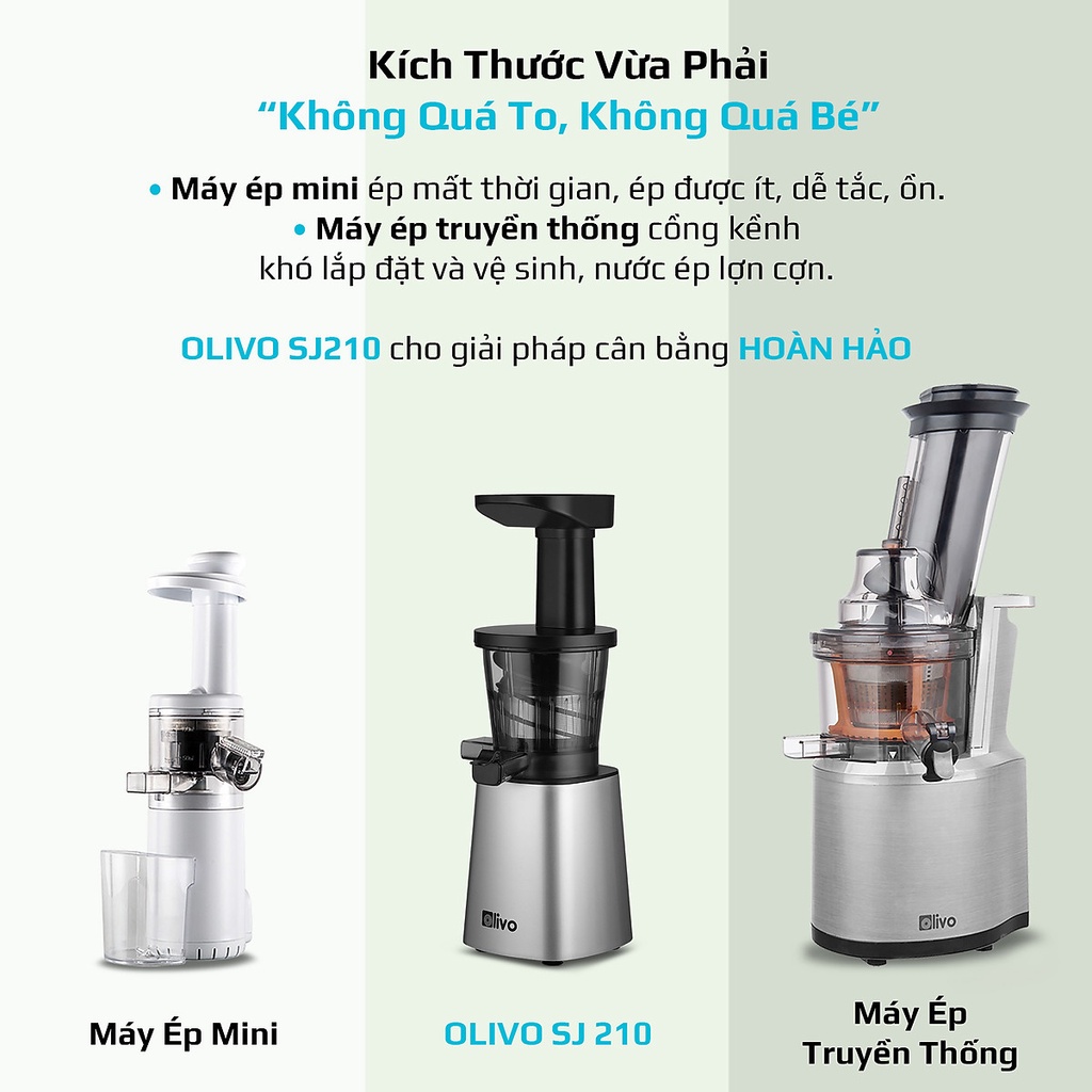 Máy Ép Chậm OLIVO SJ210, Ép Kiệt Bã Trái Cây Hoa Quả Rau Củ Đa Năng, Bảo Hành Chính Hãng 2 Năm