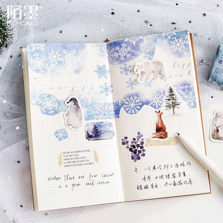 Hộp 46 Nhãn dán sticker chủ đề Rừng tuyết trang trí sổ tay bullet journal Box Sticker ST377