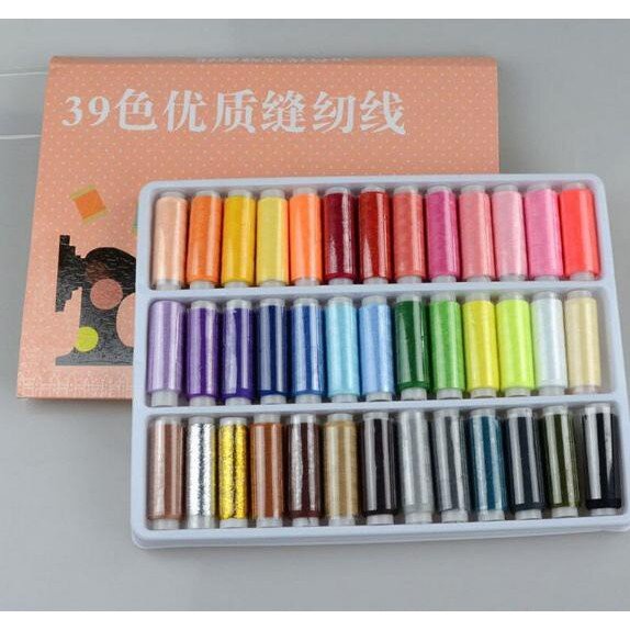 Set 39 cuộn chỉ may vá đồ khâu quần áo polyester nhiều màu cuộn sợi nhỏ, chỉ may tay máy khâu thêu gia đình công nghiệp