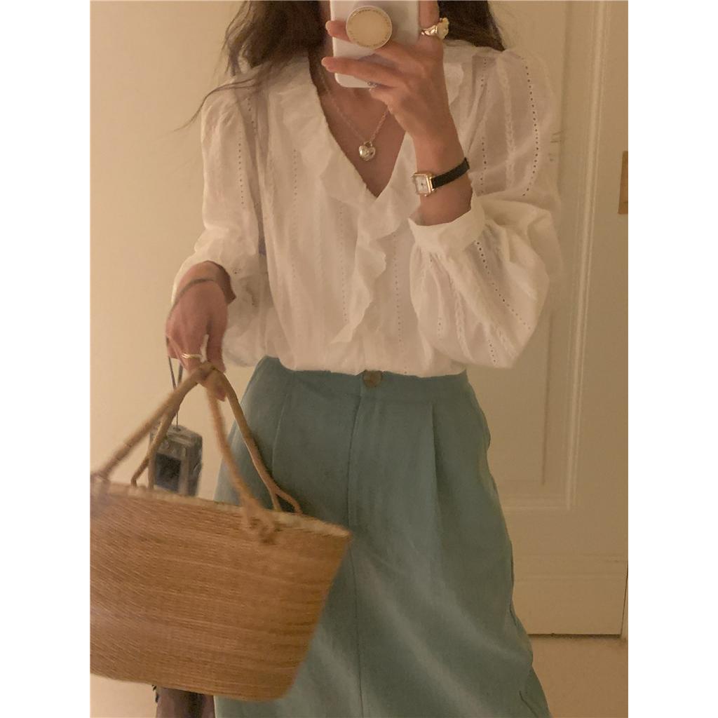 Áo Sơ Mi Dài Tay Thêu Ren Lỗ Phong Cách Hàn Quốc Sành Điệu 62765