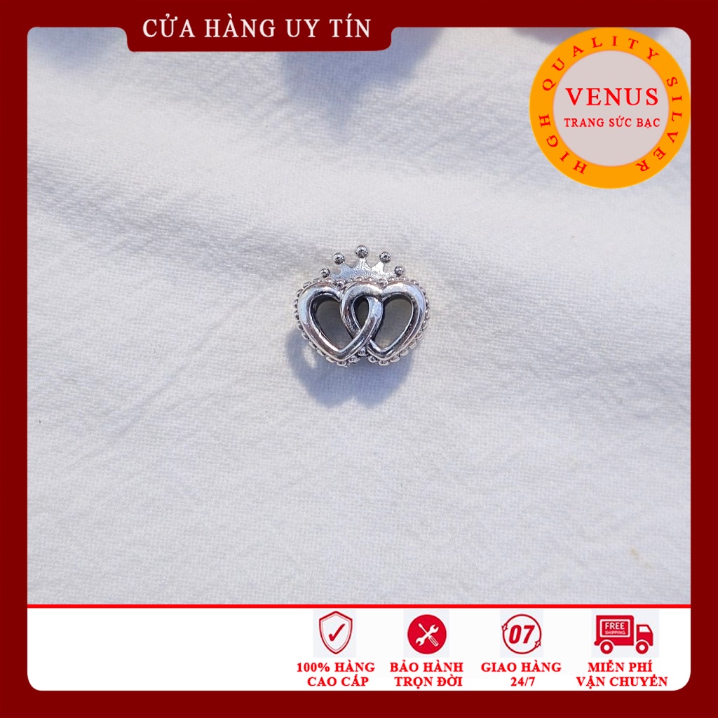 Charm bạc hình tim đôi vương miện- Trang sức bạc Venus