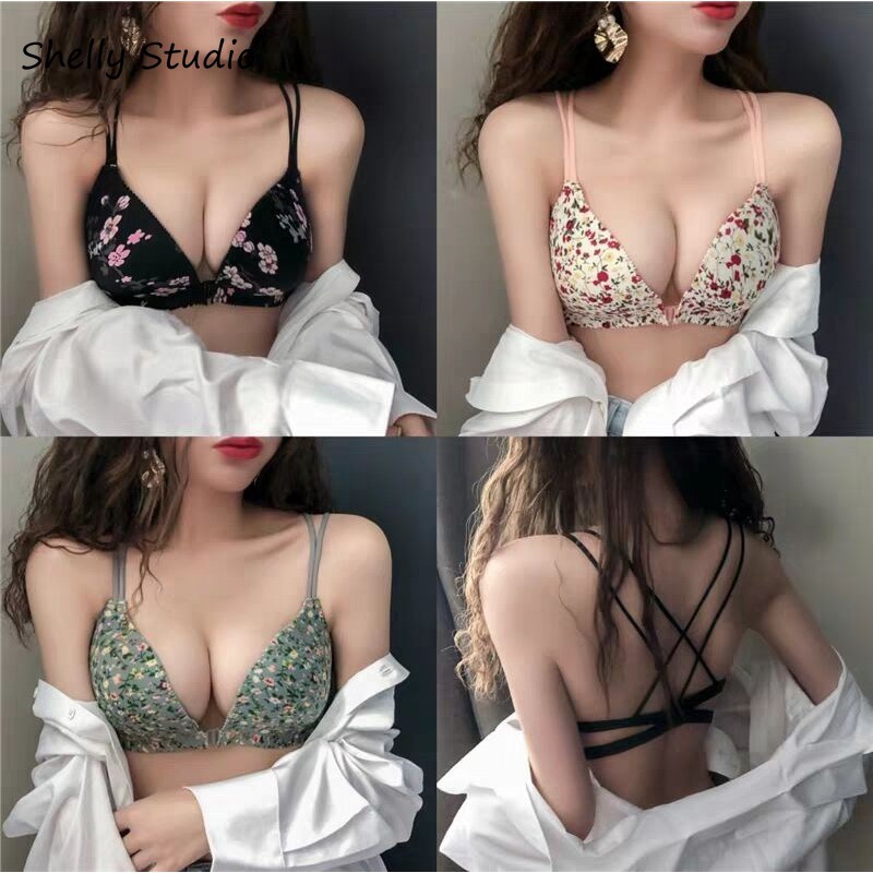 Áo Ngực Không Gọng Chống Chảy Xệ Không Đường May Khóa Trước Quyến Rũ Phong Cách Hàn Quốc Dễ Thương Dành Cho Nữ
